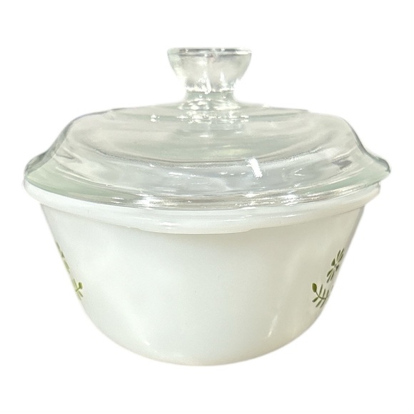 Vintage Ovenware 235 1 Qt 10" Casserole Dish Green Daisy Milk Glass Oval w/ Lid - Picture 4 of 9